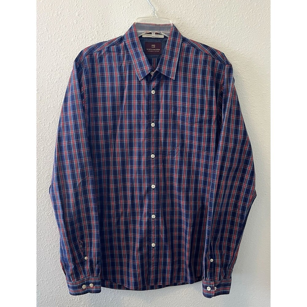 Scotch & Soda Men’s Button Up Shirt Size L Plaid Long Sleeve Preppy Classic